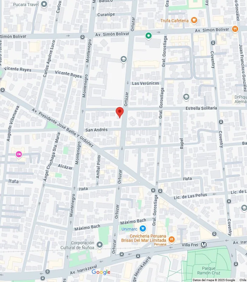 Mapa con la ubicación de La Fuente de Belleza en Av. Ortúzar 398, Ñuñoa